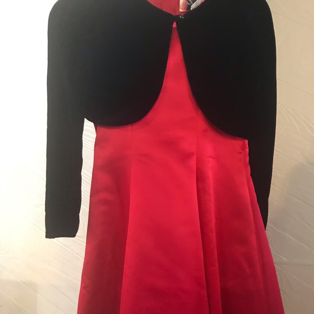 Red Dress with Black Cardigan